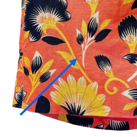 J. Crew Linen Postage Stamp Mini Skirt Coral Navy Hibiscus Floral Print Size 0 - Picture 6 of 10